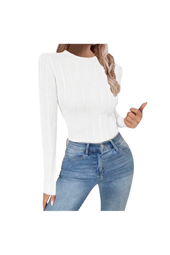 Sweaters for Women Vertical Rib Crew Neck Tight Fitting Casual,Sizes S-XL