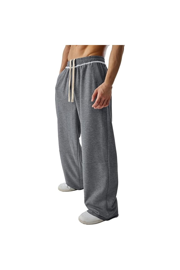 Sweatpants for Men Contrast Drawstring Wide Leg Fleece Relaxed Fit Navy Comfort Lounge,Sizes S-3XL