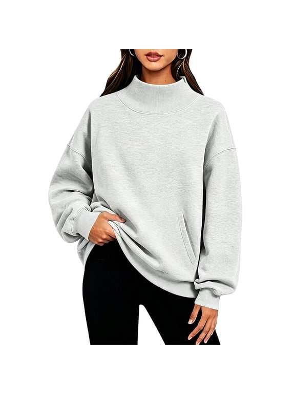Sweatshirts for Women Stand-Collar Oversized Pullover Turtleneck Long Sleeve Solid Blouse Tops Trendy Fall Fashion ,Size S-5XL