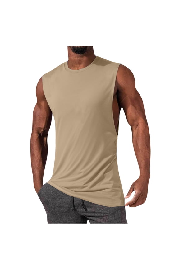 Tank Tops Men Solid Cotton High Resilience Round Neck Training Bodybuilder Sleeveless,Sizes S-4XL