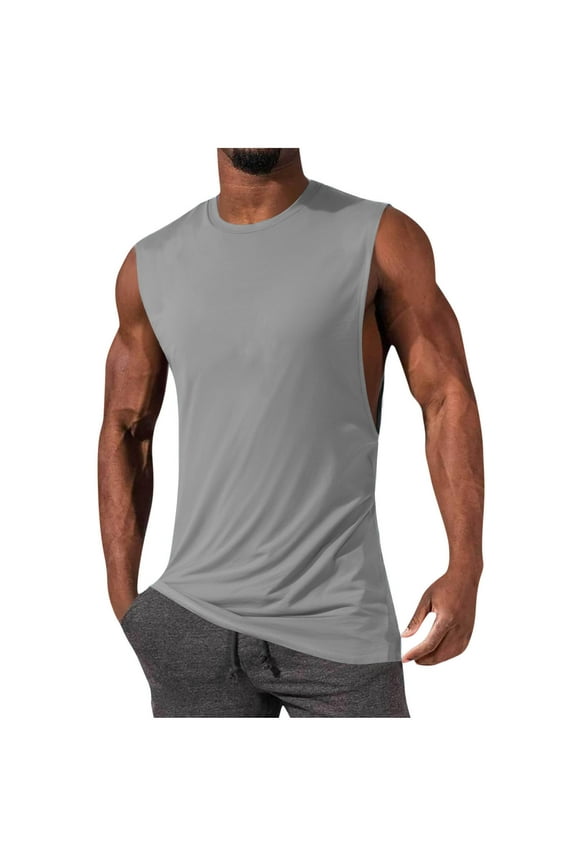 Tank Tops Men Solid Cotton High Resilience Round Neck Training Bodybuilder Sleeveless,Sizes S-4XL