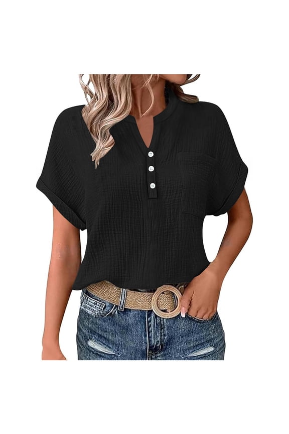 Tops for Women Trendy Half Placket Three-Button Textured Fabric Draping Slimming Commute Versatile,Sizes S-2XL