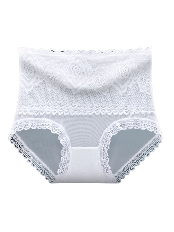 Underwear Women Solid Color Briefs Ventilate Lace Netting High Waist Underpants,Size M-XL