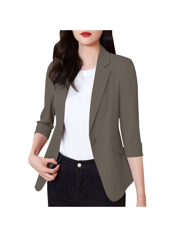 Women Blazer Business Casual Lapel Button down Jacket Open Front Lightweight Office Suit Coat,Size S-4XL