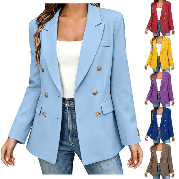 Aeguzox Women Blazer Versatile Open Front Lapel Collar Lightweight Relaxed Fit Work Suit Jacket with Pockets,Size XS-2XL