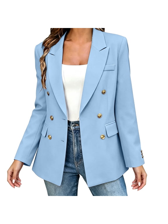 Women Blazer Versatile Open Front Lapel Collar Lightweight Relaxed Fit Work Suit Jacket with Pockets,Size XS-2XL