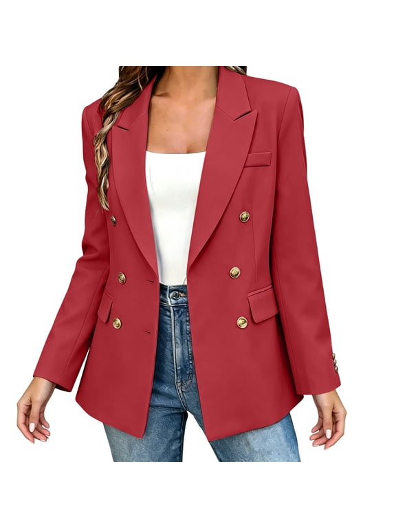Women Blazer Versatile Open Front Lapel Collar Lightweight Relaxed Fit Work Suit Jacket with Pockets,Size XS-2XL