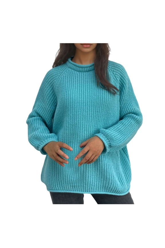 Women's Sweaters Comfort Oversized Cut Full Vertical Rib Roll Neck Raglan Seam Long Sleeve,Sizes S-4XL