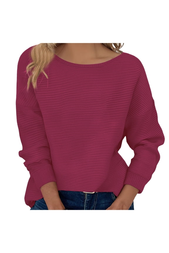 Women's Sweaters Elastic Thick Ribbed Drop Shoulder Loose Hem Cuffed Long Sleeve,Sizes S-3XL