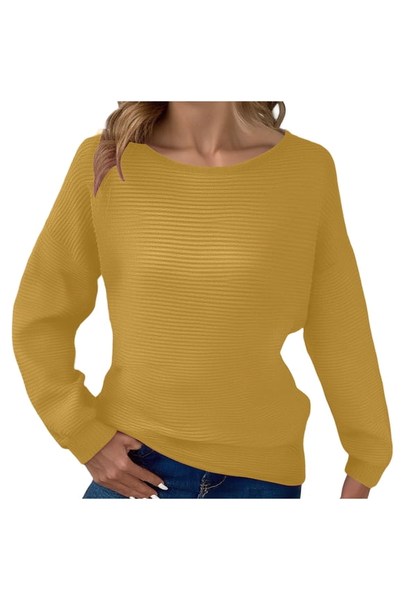 Women's Sweaters Elastic Thick Ribbed Drop Shoulder Loose Hem Cuffed Long Sleeve,Sizes S-3XL
