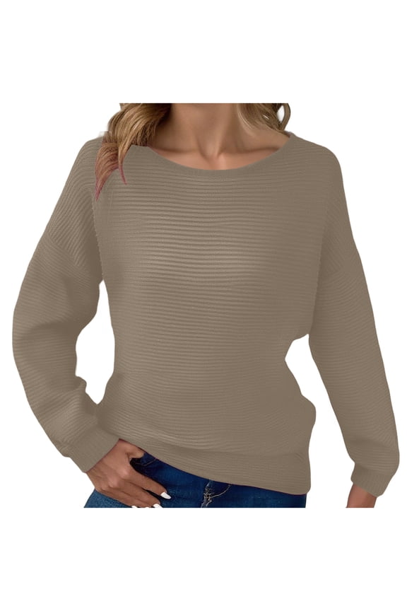 Women's Sweaters Elastic Thick Ribbed Drop Shoulder Loose Hem Cuffed Long Sleeve,Sizes S-3XL