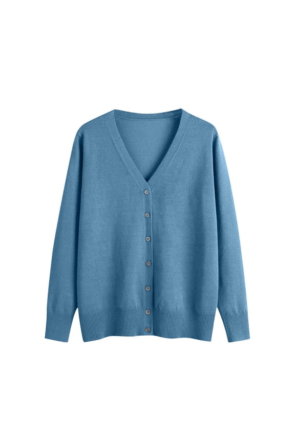 Women's Sweaters Single Row Button Layout Smooth V Neck Knit and Dual Side Rib Cuff Hem Layout,Sizes S-3XL
