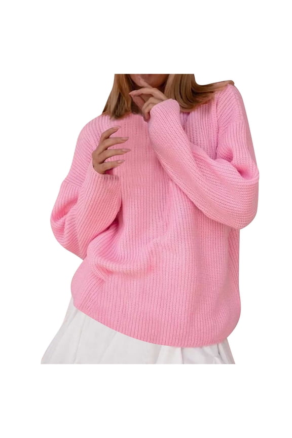 Women's Sweaters Uniform Rib Trim Finish Crew Neck Full Thick Vertical Rib Oversized Wide Sleeve Silhouette,Sizes S-XL