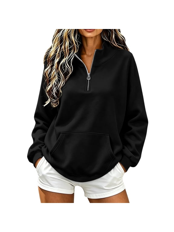 Women's Sweatshirt Long Sleeve Oversized Shirts Tunic Fall Casual Lightweight Zip up Tops with Pockets ,Size S-3XL