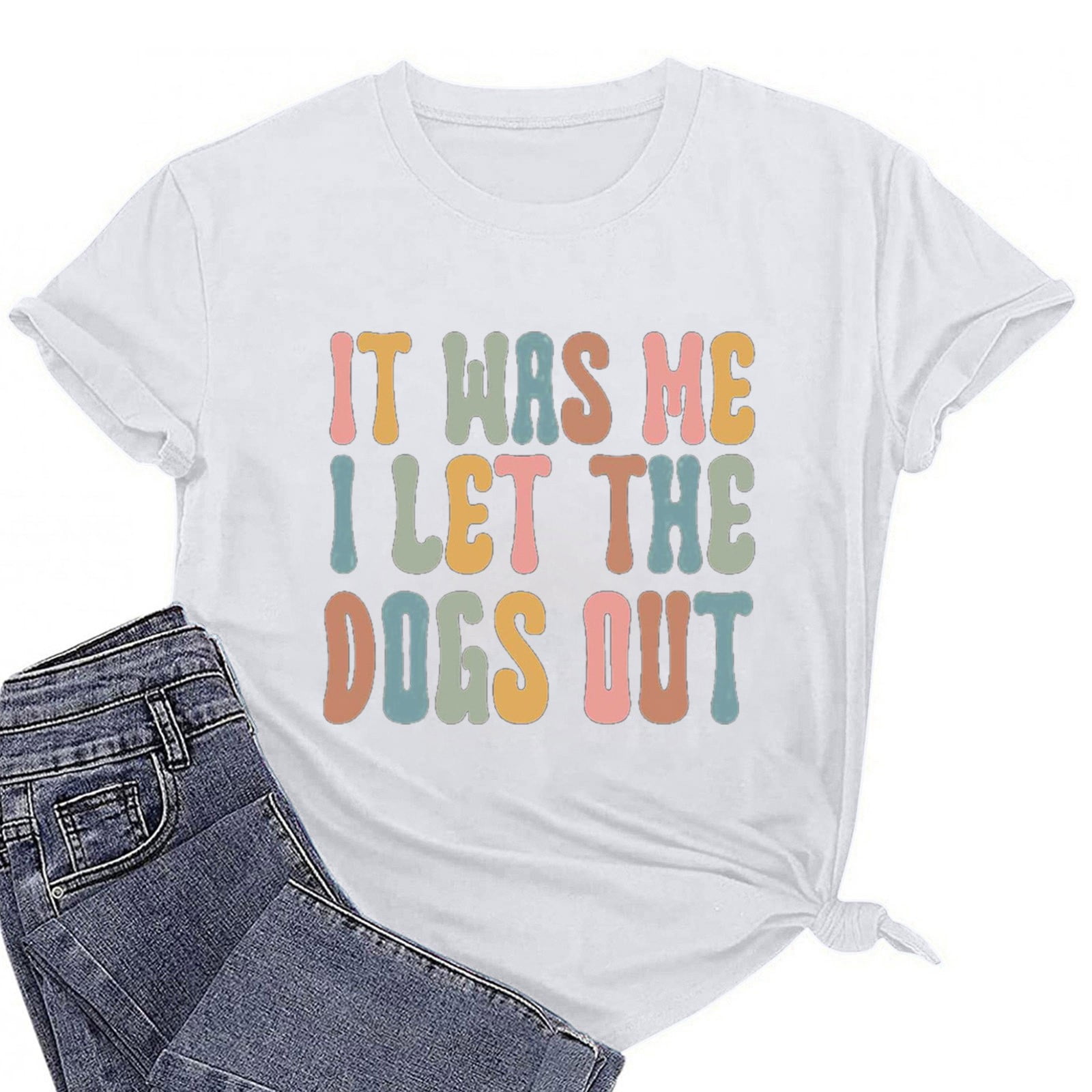 Aeguzox Women's Tops, Tees & Blouses Fashion Graphic Print Round Neck ...