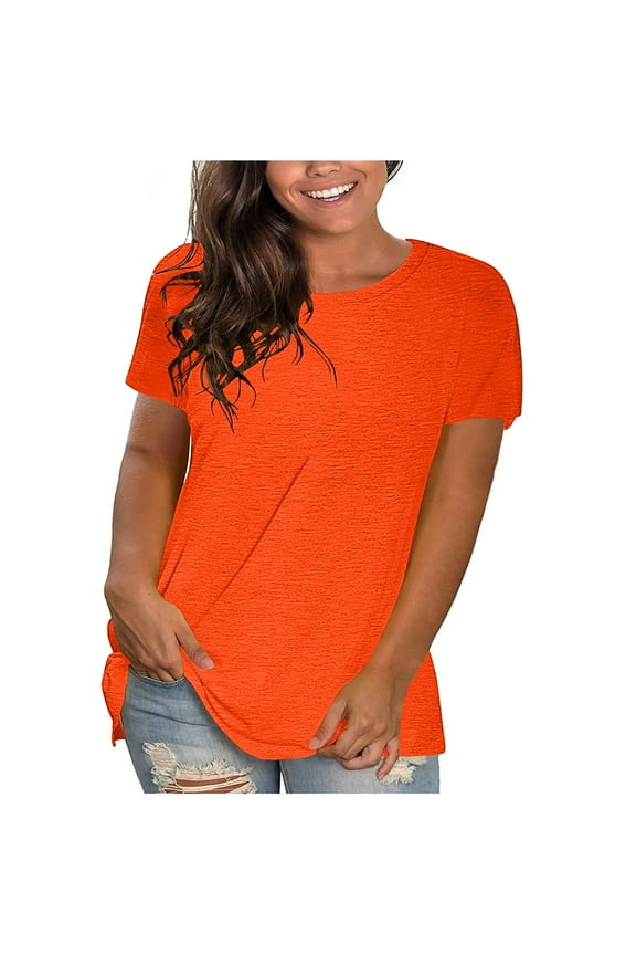 Women's Tops, Tees & Blouses Fashion Solid Round Neck Short Sleeve Blouse Loose,Sizes S-3XL