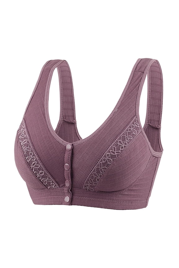 Womens Bras Daily Versatile Front-Clasp Vertical Stripe Fabric Snug Fit Side-Bust Control Non-Slip Cup,Sizes S-3XL