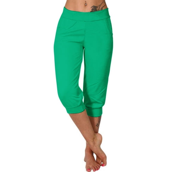 Aeguzox Capris for Women with Pockets High Rise Cropped Culottes Cuffed Hem Side Pockets Soft Jersey Fabric Relaxed Drape,Sizes S-3XL