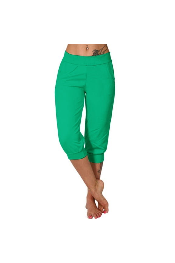 Capris for Women with Pockets High Rise Cropped Culottes Cuffed Hem Side Pockets Soft Jersey Fabric Relaxed Drape,Sizes S-3XL
