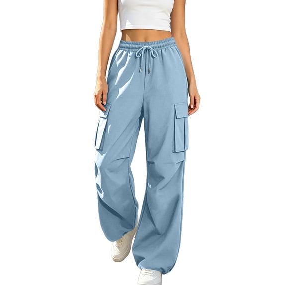 Aeguzox Womens Pants Elastic Waisted Outdoor Joggers Casual Loose Solid Color Cargo Pants with Multi-Pockets,Sizes S-2XL