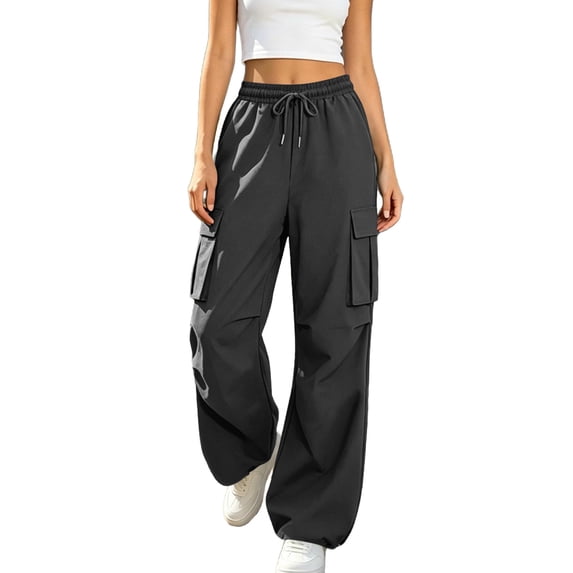 Aeguzox Womens Pants Elastic Waisted Outdoor Joggers Casual Loose Solid Color Cargo Pants with Multi-Pockets,Sizes S-2XL