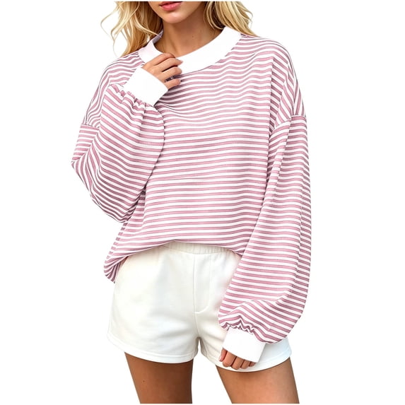 Aeguzox Fall Sweatshirt for Women Crewneck Long Sleeve Oversized Striped Pullover Tops,Sizes S-5XL