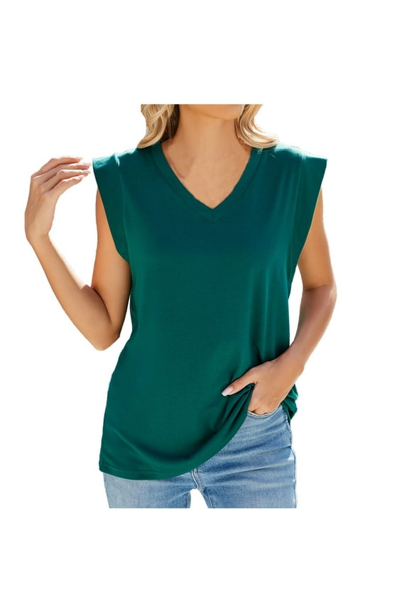 Womens Tank Tops Split Neck Flutter Sleeve Clean Shoulder Line Creates Refreshing Breathable Casual Style,Sizes S-2XL