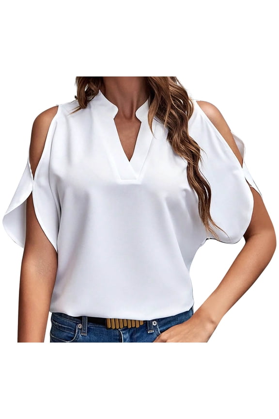Womens Tops Batwing Sleeve Chiffon Stand Collar Keyhole Cutout Shoulder Loose Fit,Sizes S-2XL