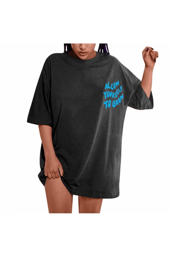 Womens Tops Drop Shoulder Loose Fit Slogan Tee Front & Back Graphic Short Sleeve Oversized Pullover,Sizes S-2XL