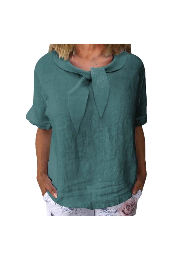 Womens Tops Front Bow Tie Accent Slightly Loose Draping Slimming Daily Versatile,Sizes S-5XL