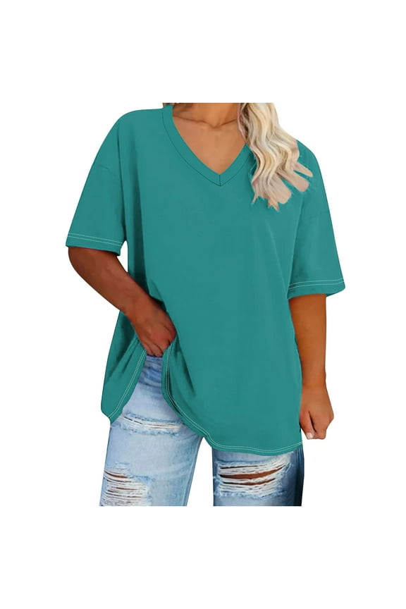 Womens Tops Solid Extended Length Low Neckline Design Versatile Basic,Sizes XL-5XL