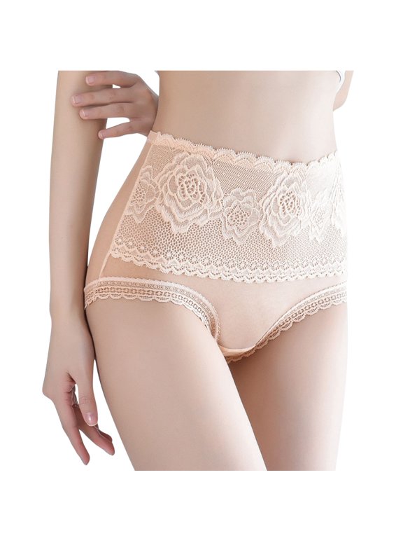 Womens Underwear Solid Color Briefs Ventilate Lace Netting High Waist,Size M-XL
