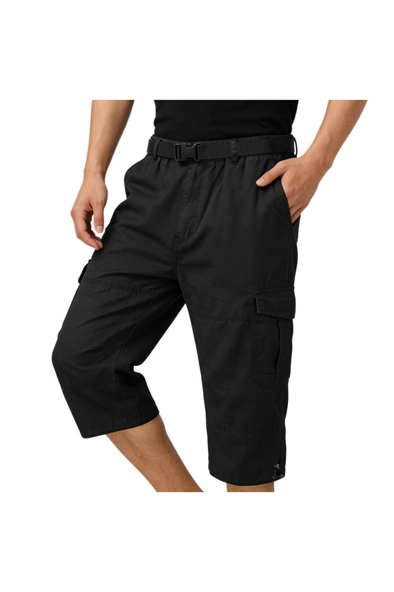 Work Pants for Men Solid Gray 3/4 Cut Built-In Buckle Belt Zip Cargo Adjustable Hem Casual Wear,Sizes M-4XL