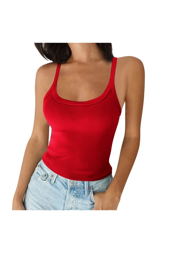 Workout Tank Tops Woman Ribbed Slim-fit Slimming High-stretch Square Neck Thin-strap Breathable Versatile Layering,Sizes XS-2XL