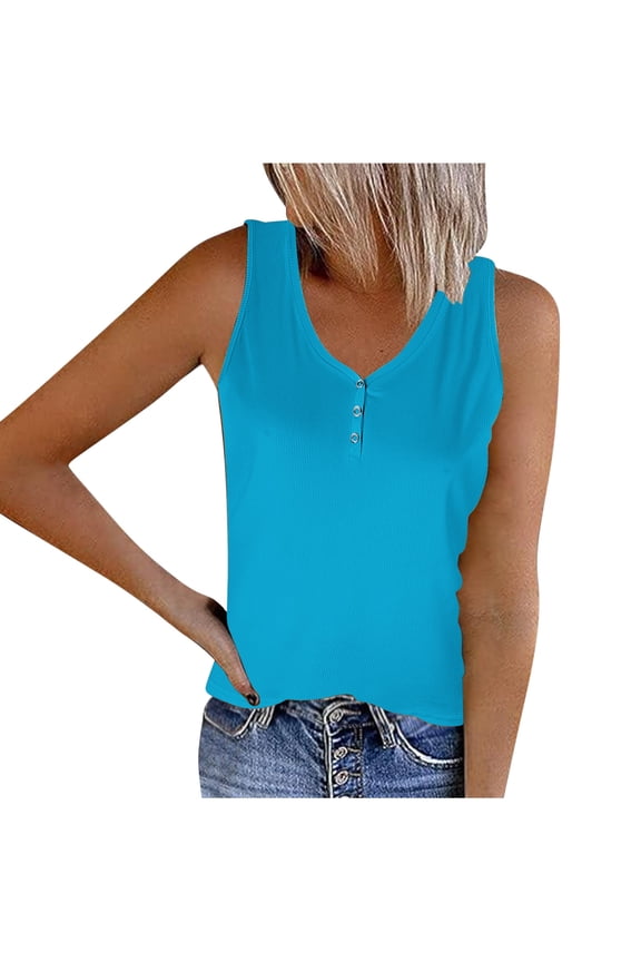 Workout Tank Tops Woman Ribbed Texture Built-in Vertical Stripe Three-button Henley Slim-fit Body-contouring Sleeveless,Sizes S-3XL