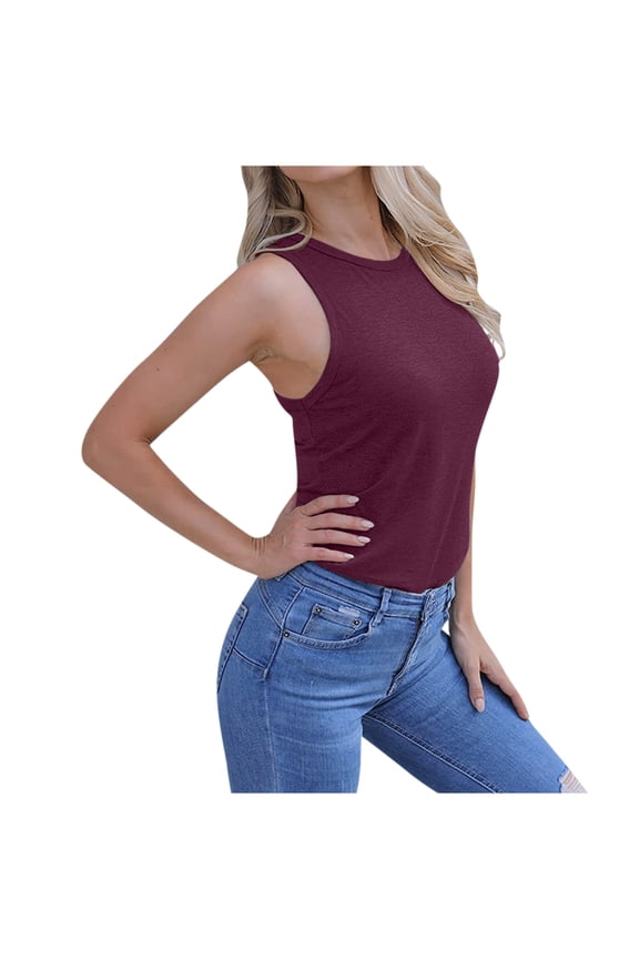 Workout Tank Tops Woman Soft Skin-friendly Linen-cotton Round Neck Racerback Sensitive-skin Friendly Summer Layering,Sizes S-2XL