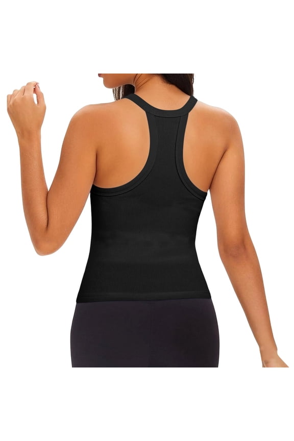 Workout Tank Tops Woman Vertical Ribbed Deep U-neck Neckline-refining Neck-lengthening Elegant Sleeveless,Sizes XS-XL