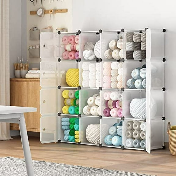 Aeitc 16 Storage Cubes -14x14 Cube, More Sturdy (add Wire Panel), DIY Clothes Organizer, Craft Cube Storage with Doors, Bookshelf Units, Toy Storage Cabinets