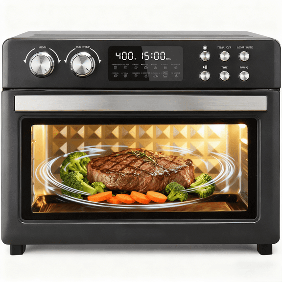 Air Fryer Toaster Oven Combo, 28Quart 12-in-1 Extra Large Countertop Convection Oven with LED Display, Toast, Roast, Bake, Reheat, Broil & Steam , 7 Accessories+Recipe, Black