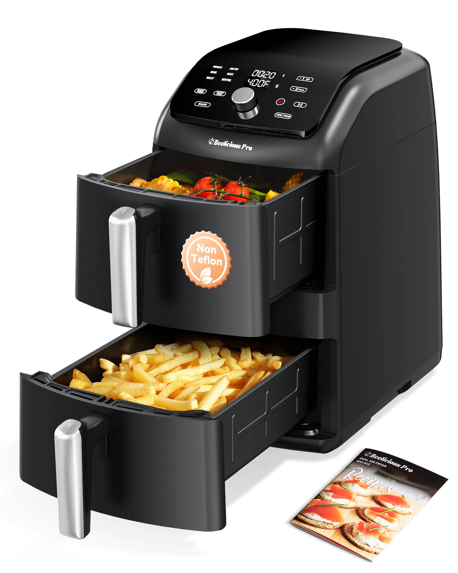 Aeitto 12QT Large Air Fryer, 12-in-1 Digital Airfryer with Clear Window, 40+ Recipes, Flavor-Lock Tech, Shake Reminder, Compact, Quiet, Dishwasher Safe, Nonstick, Fit for Family of 2-5, Black