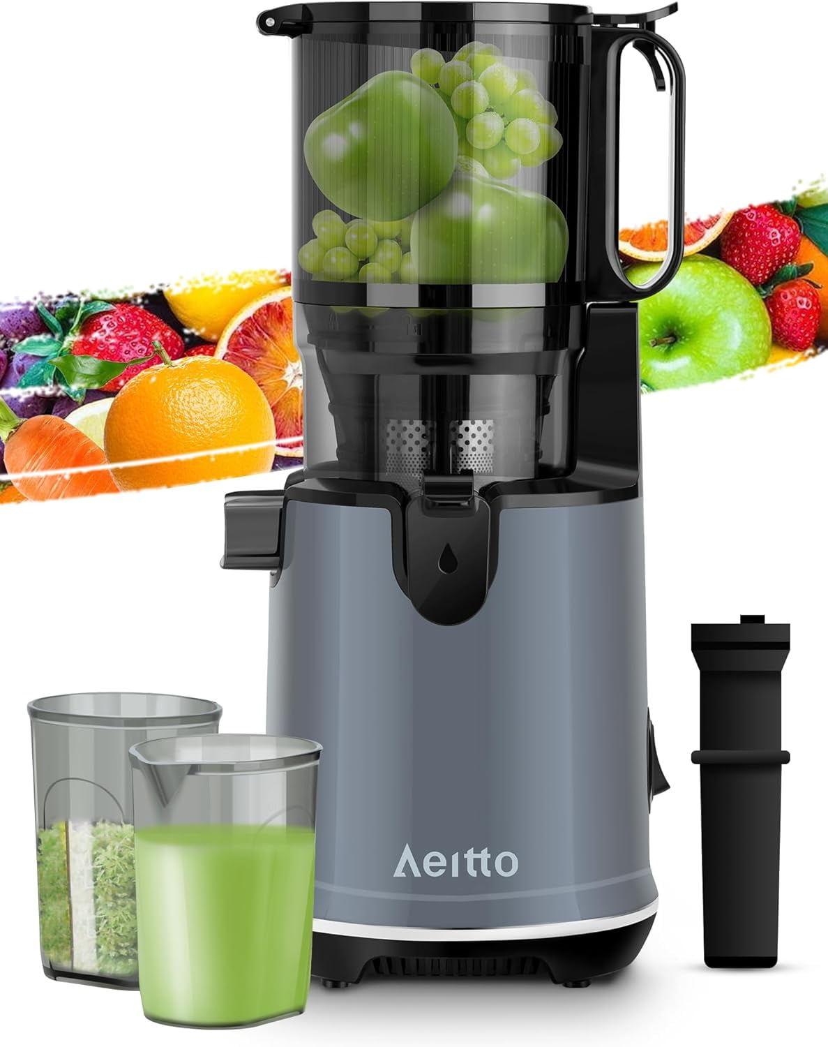Aeitto Cold Press Juicer, Juicer Machine with 5.3" Large Feed Chute