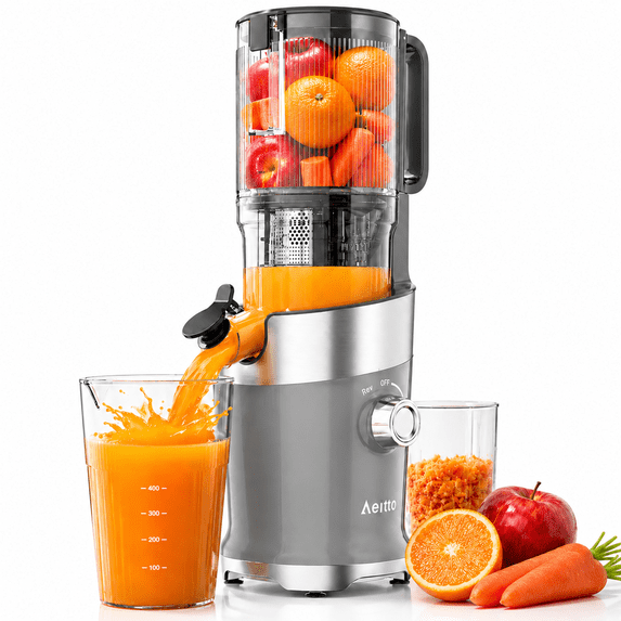 Aeitto Mega4 Cold Press Juicer, Juicer Machines with 4.35" Large Feed Chute for Whole Fruits & Vegetables, Slow Juicer Easy to Clean, Juice Extractor Self Feeding, Easy to Assemble