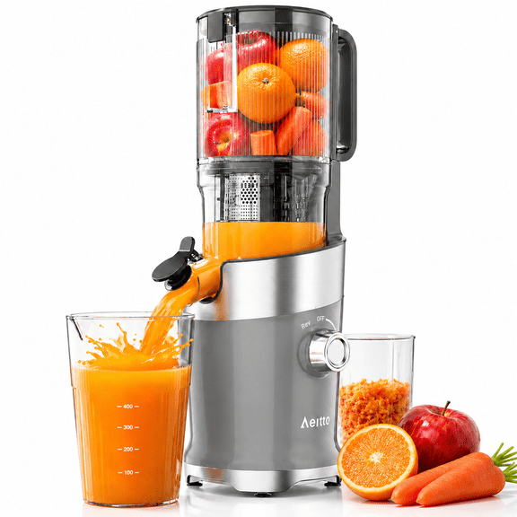 Aeitto Mega4 Cold Press Juicer, Juicer Machines with 4.35" Large Feed Chute for Whole Fruits & Vegetables, Slow Juicer Easy to Clean, Juice Extractor Self Feeding, Easy to Assemble