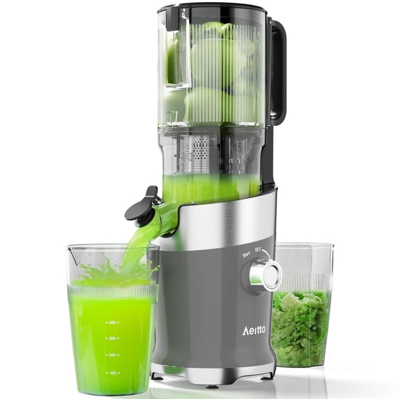 Aeitto Mega4 Cold Press Juicer, Juicer Machines with 4.35" Large Feed Chute for Whole Fruits & Vegetables, Slow Juicer Easy to Clean, Juice Extractor Self Feeding, Easy to Assemble