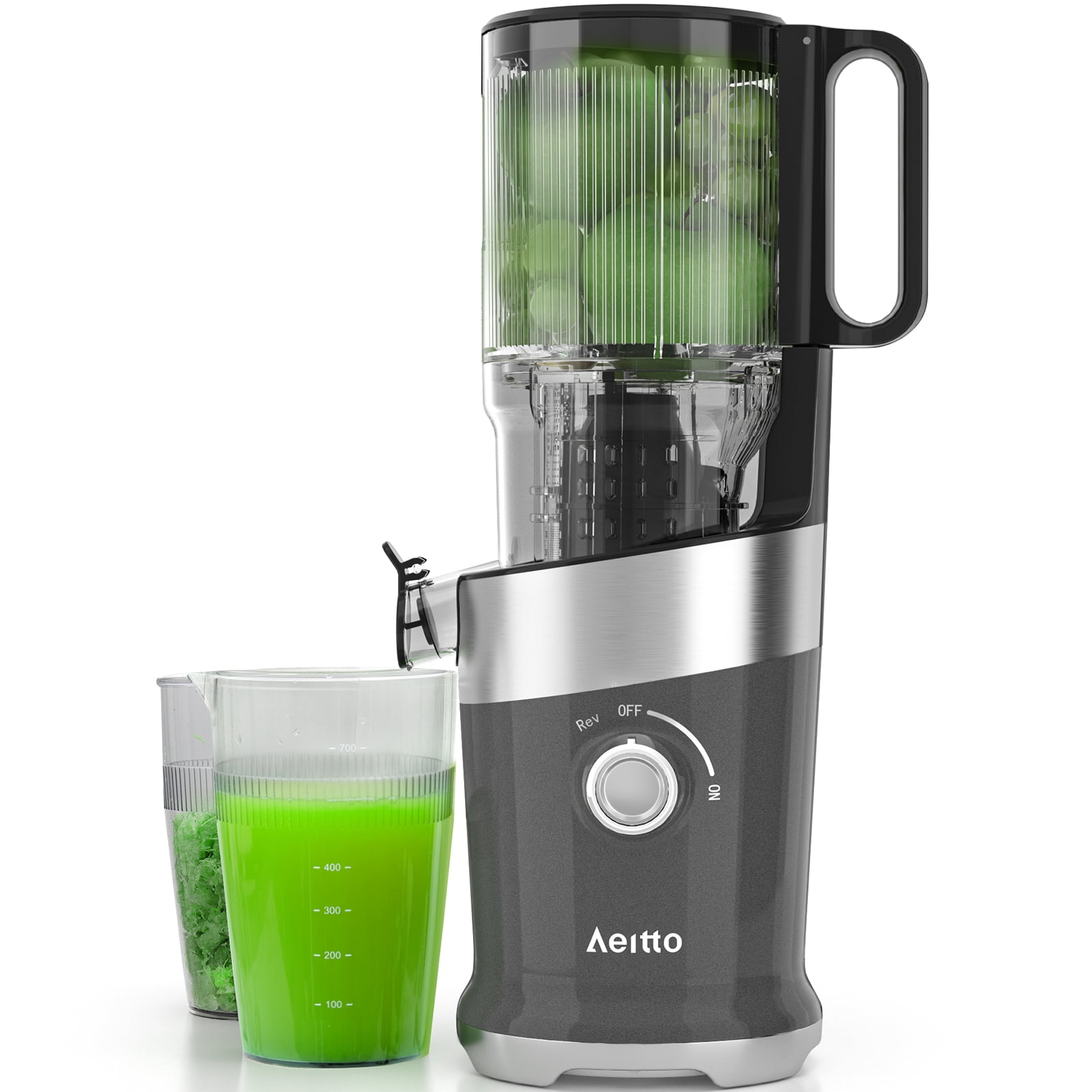 Aeitto Mega4 Cold Press Juicer, Juicer Machines with 4.35" Large Feed Chute for Whole Fruits & Vegetables, Slow Juicer Easy to Clean, Juice Extractor Self Feeding, Easy to Assemble