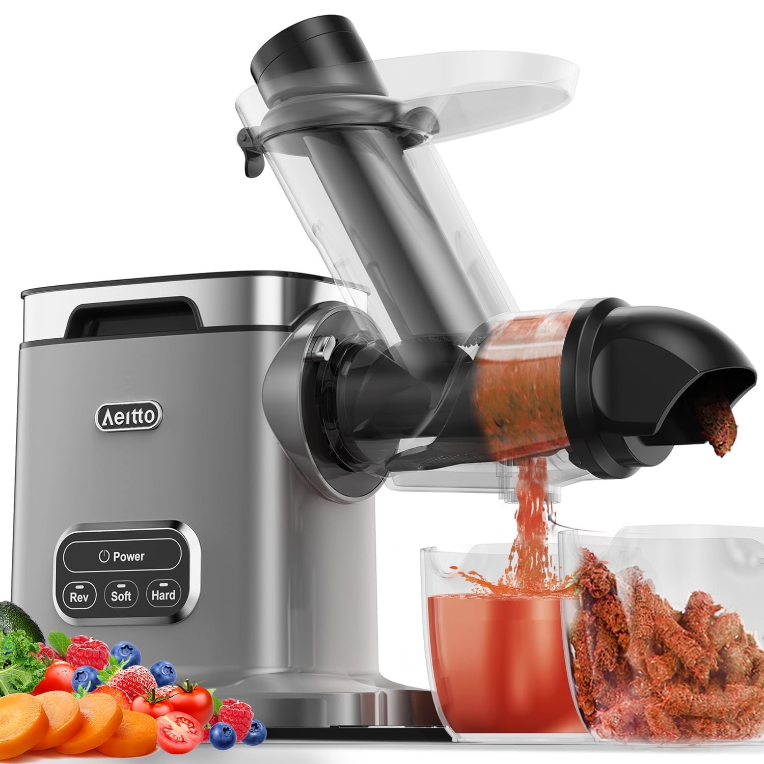 Silver Electric Masticating Juicer with Variable Speed and Reverse Function