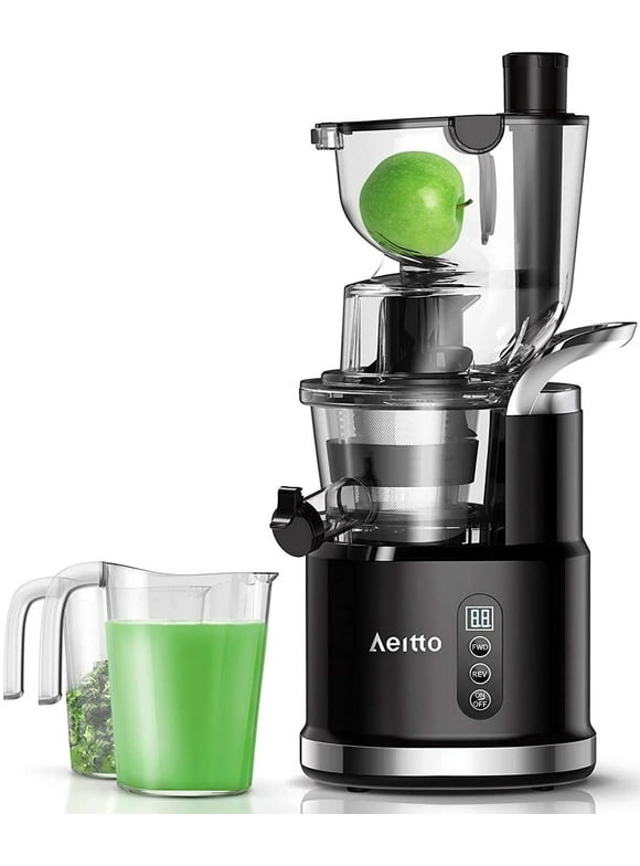 Aeitto Cold Press Juicer Machines, Extractor De Jugos with Big Wide 83mm Chute 900 ml Juice Cup, Masticating Juicers Whole Fruits and Vegetables, Slow Juicer Easy to Clean&BPA-Free, Black