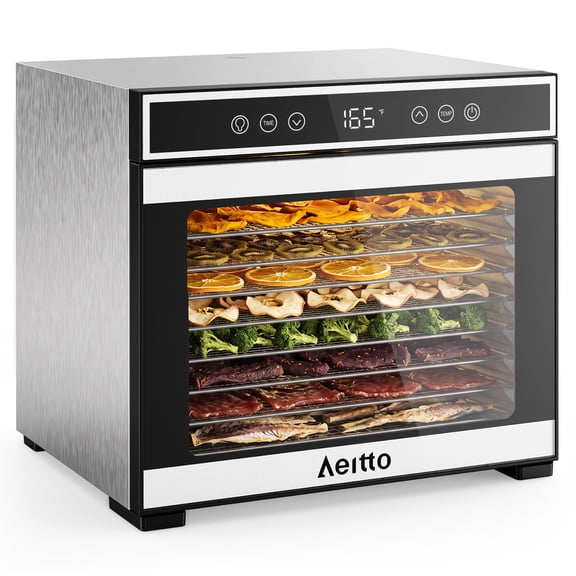 Aeitto Food Dehydrator Machine,8 Stainless Steel Trays,650W 167°F Temperature Control,48H Timer Dehydrated Dryer for Jerky, Fruit and Veggies