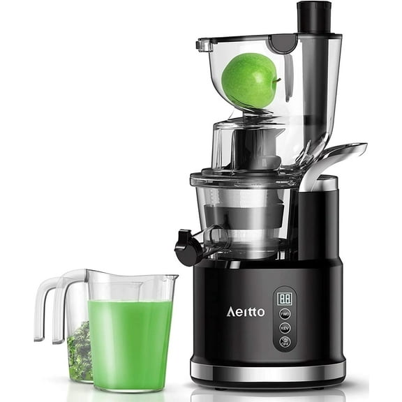 Aeitto Masticating Juicer Machine, Cold Press, Wide 3.3-in Auger, High Juice Yield, Easy Clean, 900ml Cup, Reverse