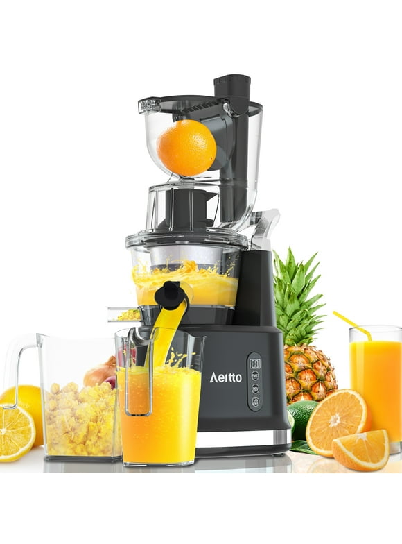 Aeitto® Juicer Machine, Cold Press Juicer with Big Wide 83mm Chute 900 ml Juice Cup, Slow Masticating Juicer for Whole Fruits and Vegetables, Juicers and Extractors BPA-Free, Easy to Clean, Black